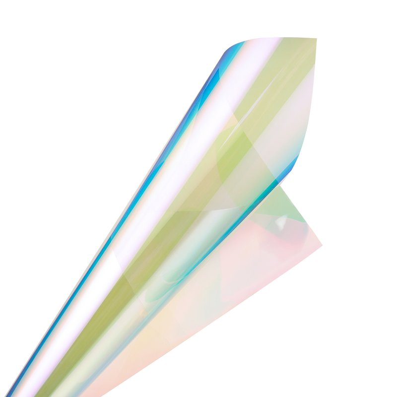 chameleon window film sample showing blue green purple color shift